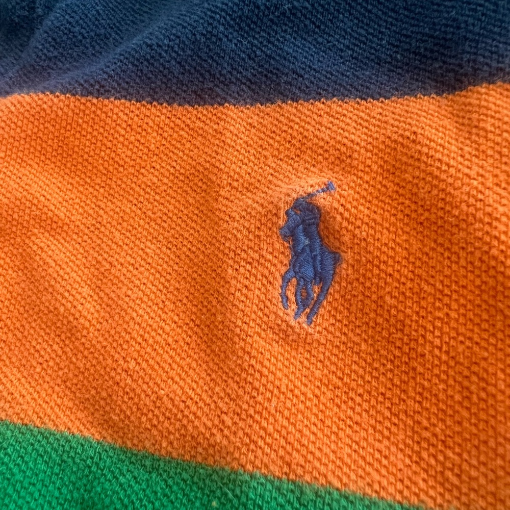 Boys Polo Ralph Lauren Striped Polo Shirt - Green, Orange, and Navy - Picture 3 of 5